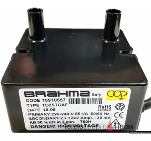 Трансформатор розпалювання Brahma TD2STCAF для Riello RL34 RL44 RL64 3002894 2x12kV 30mA 50% 55VA
