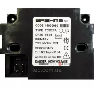 Высоковольтный трансформатор розжига Brahma TCD2FA 15930060 2x13kV 30mA 33% 29VA